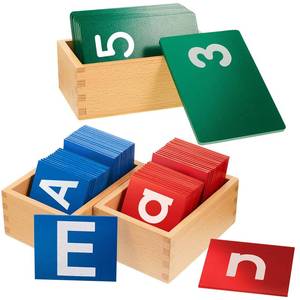 lot 19051 image: Henoyso 3 Sets Sandpaper Letters with Boxes Lower and Capital Case Sandpaper Sensory Tactile Letters Alphabet for Learning Education Easter Gift (Letter,Number,Bright)