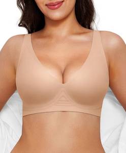 lot 19054 image: Wireless Bra Deep V Seamless Bras for Women Push Up No Underwire Comfy Bralettes with Support and Lift Comfortable Bra Beige Small
