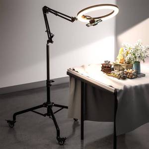 lot 19064 image: UBeesize Pro LED Ring Light Tripod with Phone Holder and Casters, Adjustable Overhead PhoneCamera Mount for iPhone, Video Recording, Live Streaming, Cooking (Mobile Stand with Light and Tripod)