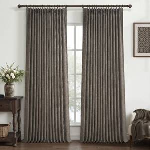 lot 19080 image: Chocolate Tart Pinch Pleat 90 Inch Bedroom Curtains 2 Panels Set, Memory Shape Natural Linen Semi Sheer Light Filtering Privacy Heavy Windows Drapes Country Dining Room Viral Curtain with Hooks Rings