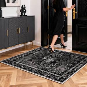 lot 19103 image: OLFRUGDT 2x6 Runner Rugs for Hallways Washable Kitchen Rugs Ultra Soft Vintage Carpet Low Pile Floral Runner with Rubber Backing Non Slip for Bedroom Bathroom Laundry Living Room Dining Black White