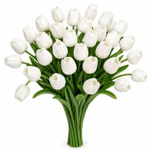 lot 19106 image: MACTING 30 PCS Artificial Tulip Flowers 13.7in Real Touch Faux PU Tulips Bouquet White Fake Flowers for Floral Arrangements Kitchen Table Centerpieces Home Spring Summer Mothers Day Decorations