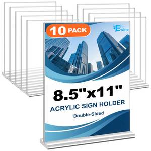 lot 19107 image: EHWINE Acrylic Sign Holder 8.5 x 11, 10 Pack Double-Sided Stand up Table Top Sign Holders, Clear Acrylic Picture Frame Menu Flyer Paper Holder Display Stand for Office Business Store Wedding Party