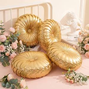 lot 19990 image: Drydiet Gold Throw Pillows Decorative Round Pillows for Couch 15ftft Pleated Pumpkin Cushion Smooth Metallic Leather for Home Decor Bedroom Living Room Couch Bed(4 Pcs)