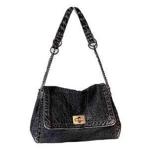 lot 20289 image: KlaOYer Denim Shoulder Bag for Women Jean Tote Bag Adjustable Chain Strap Crossbody Bags Y2k Trendy Hobo Purse Handbag (Black)