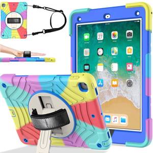 lot 20290 image: BMOUO Case for iPad 6th5th GenerationAir 2, for iPad 9.7 Case 20182017 with Screen Protector, 360 Rotating Stand and Hand and Shoulder Strap Kids Case for iPad 6th5th GenAir 2, Rainbow