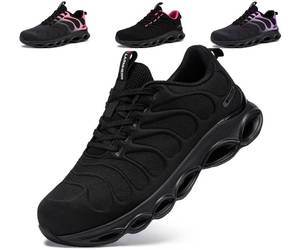 lot 20297 image: LARNMERN Steel Toe Shoes for Women Wide Lightweight Safety Shoes Sneakers Comfortable Steel Toe Sneakers Work Colorful Breathable Fashionable Footwear (9W, Black)