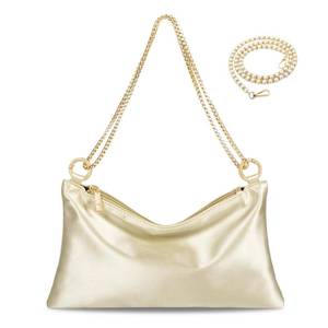 lot 20298 image: MGBPEI Women Satin Evening Handbag Wedding Prom Clutch Purse Formal Cocktail Party Clutches Shoulder Bag with 2 Bag Chains(Champagne)