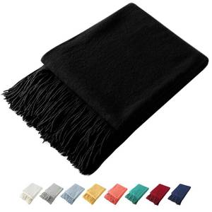 lot 20313 image: Homiest Decorative Knitted Throw with Fringe, Lightweight Acrylic Knit, Soft Tassel for Couch, Sofa, Bed (Black, 50 x 60 Inch)