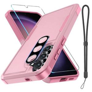 lot 20328 image: for Samsung Galaxy S25 FE Case with Screen ProtectorCamera Lens Cover,Military Grade Heavy Duty Shockproof Phone Cover with Wrist Lanyard Strap for Samsung S25fe,Cute Pink
