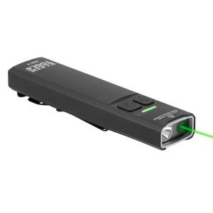 lot 20338 image: KLEIN TOOLS 56074 EDC Pocket Flashlight with Green Laser, Three Brightness Modes up to 1000 Lumens with Turbo Mode, Built-in Floodlight,