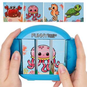 lot 20345 image: Fullware Rotating Puzzle for Kids 3 4 5 6 7 8 Year Old, 4 Puzzles in 1, Toddlers Travel, Car, Airplane, Road Trip Activities, Fine Motor Skills, Fidget, Gift for Boys and Girls Ages 3(Sea World)