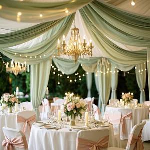 lot 20364 image: Sage Green Wedding Ceiling Drapes Curtain Drapery Fabric Chiffon Ceiling Draping Fabric for Wedding Birthday Party Engagement Banquet Stage Swag - 5ft x 20ft, 2 Panels