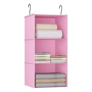 lot 20368 image: DonYeco Hanging Closet Organizer and Storage 3-Shelf, Easy Mount Foldable Hanging Closet Wardrobe Storage Shelves, Clothes Handbag Shoes Accessories Storage, Washable Oxford Cloth Fabric, Pink