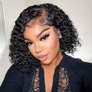 lot 20379 image: Hihmarm Deep Wave Bob Wig Human Hair 13x6 HD Curly Lace Front Wigs Human Hair Pre Plucked Frontal Curly Bob Wigs for Black Women 180 Density Wet and Wavy Glueless Wig Natural Color 12 Inch