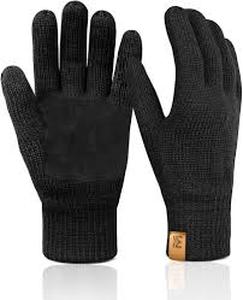 lot 4141 image: Black Knit Winter Gloves with Leather Tab
