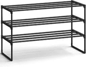 lot 11942 image: 3- Tier Black Metal Shoe Rack Storage Organizer