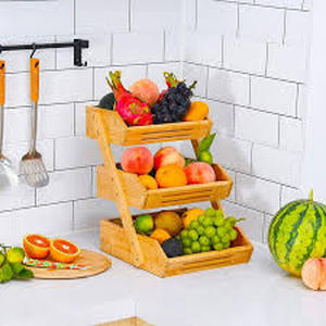 lot 11951 image: 3-Tier Bamboo Fruit Basket Storage Organizer