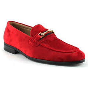lot 11954 image: Reihuanne Red Velvet Loafers with Gold Emblem Size 9 12