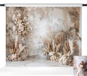 lot 12024 image: Kate Boho Flower Backdrop Abstract Art Background Grey Wall Reed Light Photo Background Studio Props,10x8ft