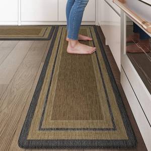 lot 1596 image: KIMODE Anti Fatigue Mats for Kitchen Floor 17.3x2917.3x59, Farmhouse Kitchen Rugs Sets of 2, Memory Foam Kitchen Mat for Floor, Comfort Standing Mats for Laundry Office Sink Desk GreyBrown