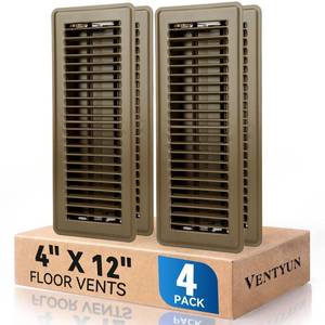 lot 1598 image: 4 x 12 Floor Register Vent Covers 4-Pack, Walkable Powder-Coated Metal Vent Covers with Adjustable Airflow, Curved Safe Edges for FloorWall, Brown