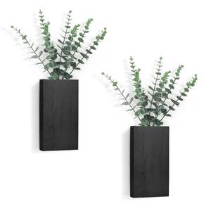 lot 1607 image: Dahey 2 Pack Wood Wall Planter Vase with Artificial Eucalyptus Farmhouse Wall Hanging Decor Pocket Planter for Indoor Fake Plants Greenery, Living Room Bedroom Kitchen Home Office Decoration, Black