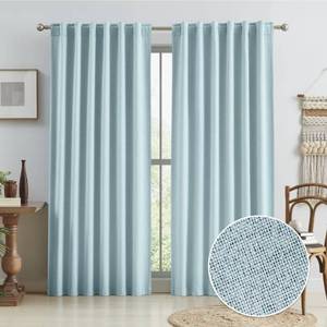 lot 1629 image: Thermal Insulated Blackout Linen Curtain Panels 90 Inches Long, Totally Shaded Draperies for Dining Room, Soundproof Privacy Window Drapes for Bedroom, Light Sky Blue, 50W x 90L, 2 PCs