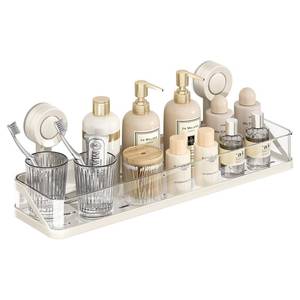 lot 1639 image: Bxmeet Suction Cup Shower Caddy, Removable Bathroom Organizer Shelf for Shower Storage, No Drilling Clear Square Shower Shelves, Large Capacity & Reusable, Home & Kitchen White