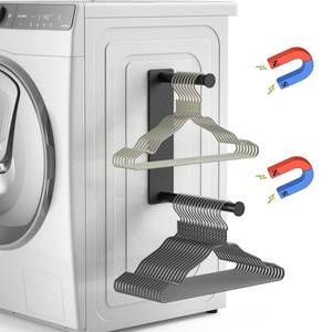lot 1642 image: MFTEK Hanger Organizer Stacker, Magnetic Hanger Holder, Extendable Hanger Storage Rack for Washing Machine Closet Laundry Room Organization, Hanger Stand Rack for Adult Kids Velvet Hangers (Black)
