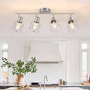 lot 1656 image: Baocuz 4-Light Kitchen Lighting Fixtures, Adjustable Multi-Directional Brushed Nickel Track Ceiling Light, Semi Flush Mount Ceiling Spotlight with Wire Cages for Living Room, Bedroom, Hallway