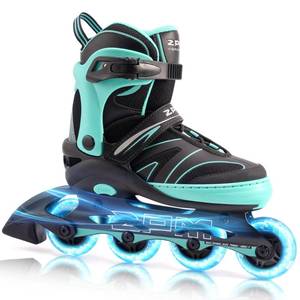 lot 1661 image: 2PM SPORTS Kids Adjustable Inline Skates Ages 4-12, Youth Inlie Skates for Girls Boys 5-8 8-12 with Full Light Up Wheels, Beginner Women Men Adult Skates - Mint X-Large