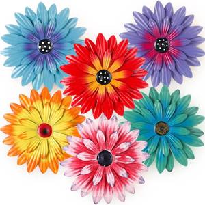 lot 2002 image: Zhehao 6 Pcs Flower Metal Wall Art Decor 8 Inch Flower Decorations for Indoor Outdoor, Hanging Sunflower Kitchen Decoration Metal Floral for Bathroom,Porch, Garden, Living Room, Yard(Cute Color)