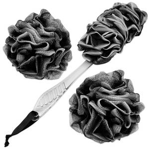 lot 2012 image: Loofah Handled Back Brush for Shower & Bath Shower Scrubber Bouquet Sponge,1 Pack Long Handled Shower Sponge,2 Pack 75g XL Exfoliate Charcoal Mesh Poufs Shower Bouquet for Women and Men