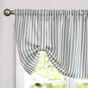 lot 2021 image: jinchan Tie Up Linen Textured Striped Bow Tie Curtain for Kitchen Bathroom Rod Pocket Pinstripe Valance Window Treatments Ticking Stripe Pull Cord Valance 1 Panel 18 Inch Teal Blue on Linen