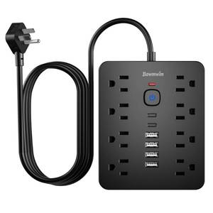 lot 2026 image: Bawmwim Surge Protector Power Strip, 8 Outlets(1850W15A14AWG), 6 USB Charging Ports(2 USB C), 6FT Flat Plug Extension Cord Outlet Extender with Overload Protection, ETL Certified for Office