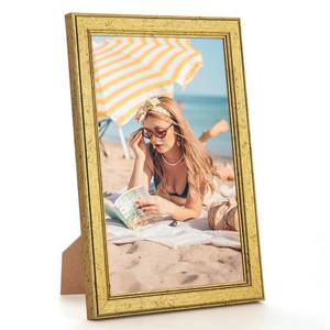 lot 2041 image: MOUDAMION Wood 5x8 Frame Gold, Ornate Natural Wooden 8x5in Picture Frames, Modern Golden 5 x 8inch Gallery Photo Pic Frame with HD Plexiglass, Horizontal Vertical Wall Mounting Tabletop Display 1Pcs