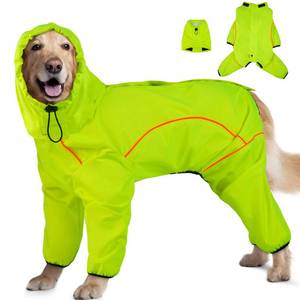 lot 2044 image: Dog Raincoat, Waterproof Dog Rain Jacket with Removable Hood��Adjustable 4 Legs Pet Poncho with Leash Hole��Reflective Stripe Hooded Snowproof Windproof Clothes for Small to 3X-Large Dogs, 3XL brown knot green