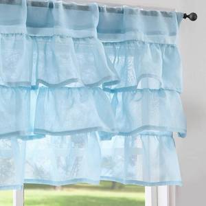 lot 2074 image: jinchan Blue Ruffled Valance Curtain for Window Shabbychic Rustic Kitchen Valance for Living Room Bedroom Decor 18 Inch Semi Sheer Voile Small Window Treatment Rod Pocket 1 Panel