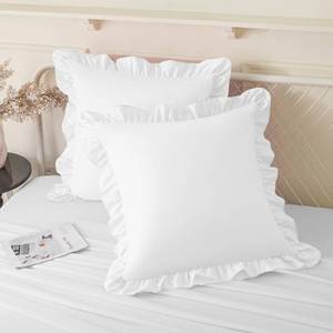 lot 2075 image: KKJIAF Ruffle Pillow Cases 18x18 Inches, White Square Ruffled Pillow Covers Set of 2, Microfiber Wrinkle Resistant Pillow Shams with Envelope Closure for Sofa Bed Living Room