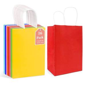 lot 2443 image: Evechole Gift Bags 16 Pack Kraft Paper Gift Bags with Handles 8x5.9x3.1 Inch Gift Bag Bulk 8 Colors Party Favor Goodie Bag for Valentines Day Easter Wedding Birthday Shopping Party Supplies