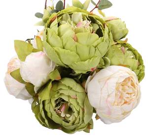lot 2451 image: Duovlo Fake Flowers Vintage Artificial Peony Silk Flowers Wedding Home Decoration,Pack of 1 (New Green)