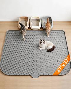 lot 2460 image: Cat Litter Box Mat, 47 x 37 Extra Large Cat Litter Mat, Silicone Waterproof Litter Trapping Mat for Scatter Control Soft on Kitty Paws Non-Slip Easy to Clean��Grey)