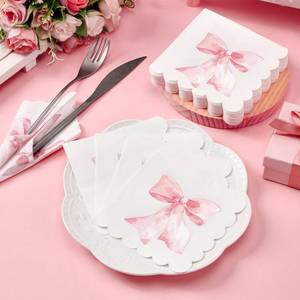 lot 2462 image: HunnmingRe 150 Pcs Pink Bow Napkins 3 Ply Coquette Disposable Paper Napkins Bow Decorative Party Supplies for Bachelorette Bridal Baby Shower Tea Wedding Birthday Party