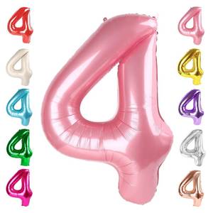 lot 2465 image: 40 Inch Large Numbers Balloon, 4 Pearl Pink Ballon for 4th 14 40 44 Birthday Party, Balloon 4 Number for Graduations Wedding Supplies