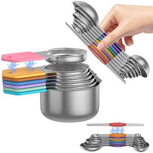lot 2479 image: Magnetic Measuring Cups and Spoons Set - 304 Stainless Steel  Dual-sided Design  Set of 15 with Leveler  Strong N52 Magnetic Nesting Design  for Dry & Liquid Ingredients (Colorful)