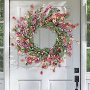 lot 4206 image: Artgar Front Door Wreath 24 Inch SpringSummer Wreaths for Front Door, Front Door Wreaths for All Seasons for Indoor Outdoor Home Office Wall Window Wedding Farmhouse Decor (Red&Orange&Purple)