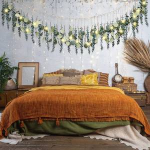 lot 4216 image: Juexica Artificial Hanging Eucalyptus Wall Decor Boho Bedroom Wall Decor with LED String Light for Home Office Farmhouse Nursery Bathroom Kitchen