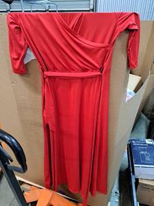 lot 4226 image: Red Wrap Dress with Belt No size listed hur probably large or extra large