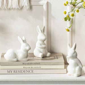 lot 4233 image: KIDHABE 3Pcs Easter Ceramic Bunny Figurine, Porcelain Bunny Rabbits Statue for Spring Home Decor, Easter Decorations Rabbit Figurines for Modern Art